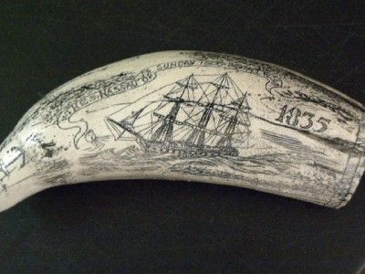 SCRIMSHAW REPLICA WHALE TOOTH THE SHIP NASSAU 1835  