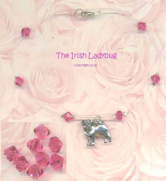 PUG Dog Pink SWAROVSKI Crystal Illusion ANKLET  