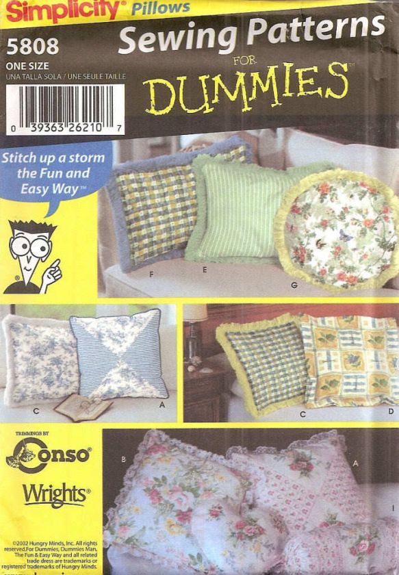 SIMPLICITY 5808 Pillows Sewing For Dummies New PATTERN  