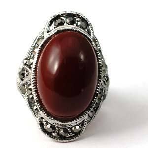   Tibetan Silver Round Jasper Gemstone Diamante Zircon CZ Ring  