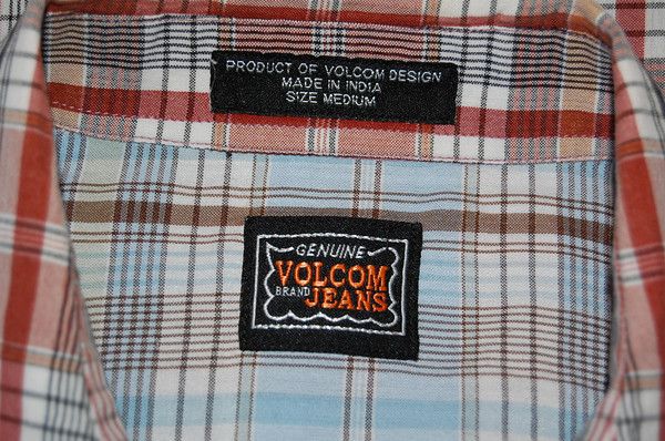 VOLCOM JEANS RED BLUE WHITE PLAID SHIRT MENS MEDIUM  