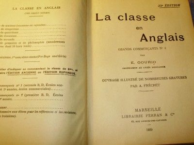 La Classe en Anglais Teaches English Very RARE 1929 HC  