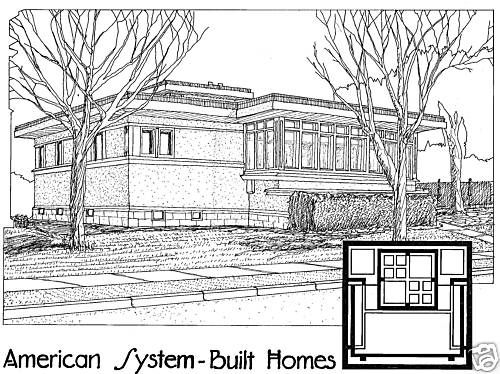 Frank Lloyd Wright   Single Story Home, blueprints  