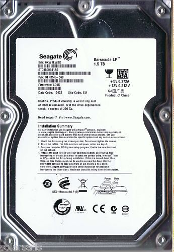 SEAGATE BARRACUDA 1.5 TB GREEN INTERNAL HARD DRIVE NEW  