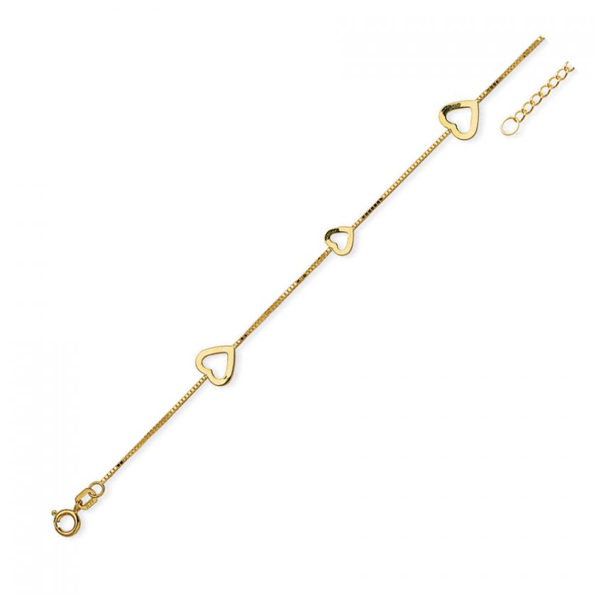 14K Yellow Gold Heart Anklet mm 10 Inches