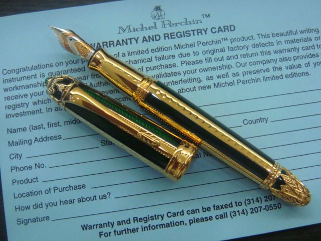 Michel Perchin Faberge Green and Gold Fountain Pen  