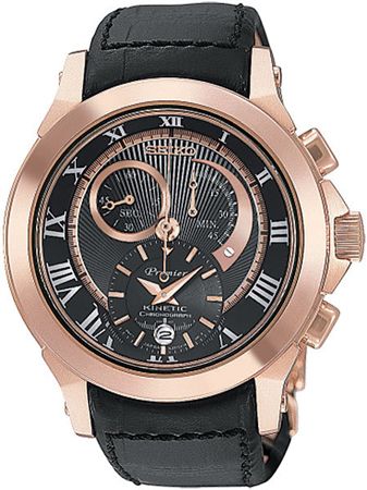 Seiko Premier Kinetic Rose Gold Chronograph Mens Watch SNL044  