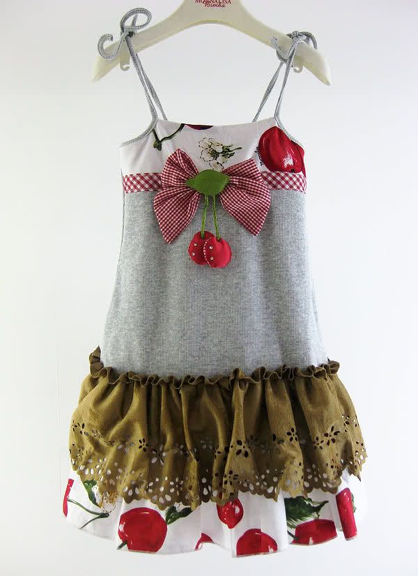 Monnalisa Girl Rib Top Cherry Pon Pon & Bow Dress 2 10  