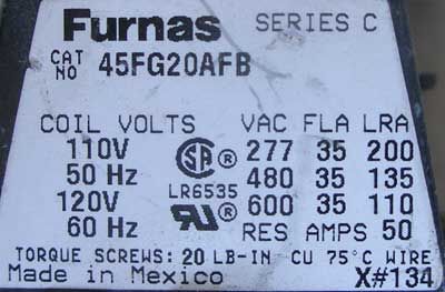 Furnas 45FG20AFB 2P 35A 120V Contactor Open  