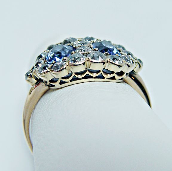 Antique Sapphire 1.25ct European Diamond 18K Gold Ring Estate Jewelry 