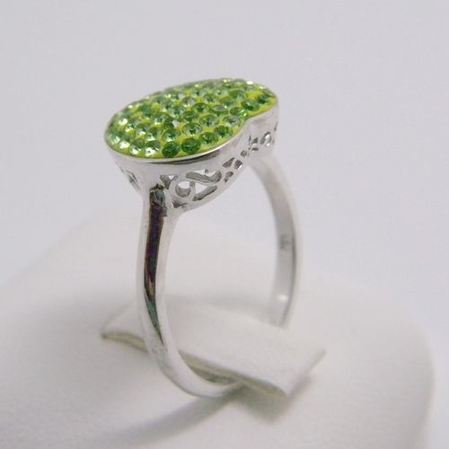 Apple Green Crystal Gemstone Genuine 925 Sterling Silver Heart 