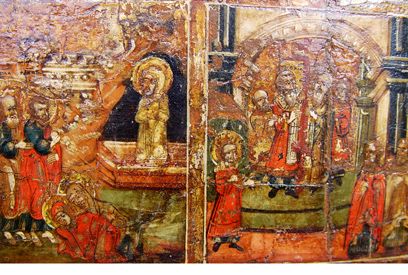 RARE LARGE 1800s RUSSIAN ICON of 24 CHURCH FEASTS  