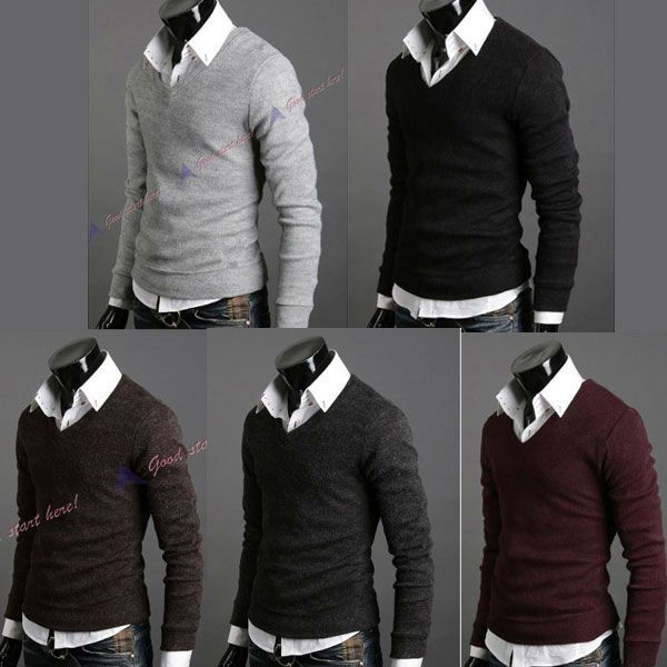 Casual Stylish Knit Fashion Slim Fit V neck Bottoming Knit Sweater 