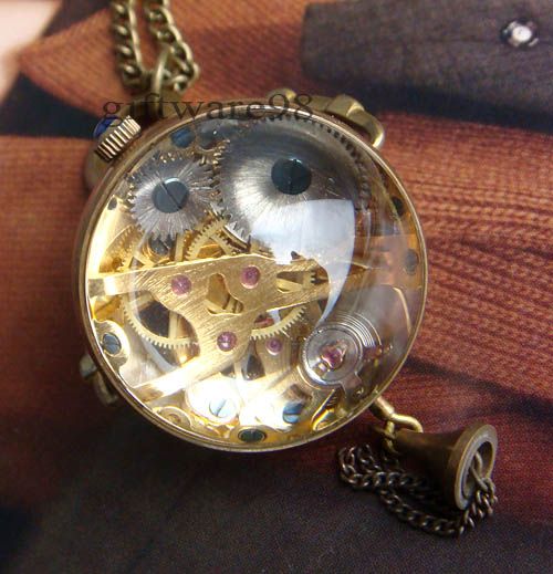 Glass ball Mechanical Locket Watch Pendant Necklace J06  