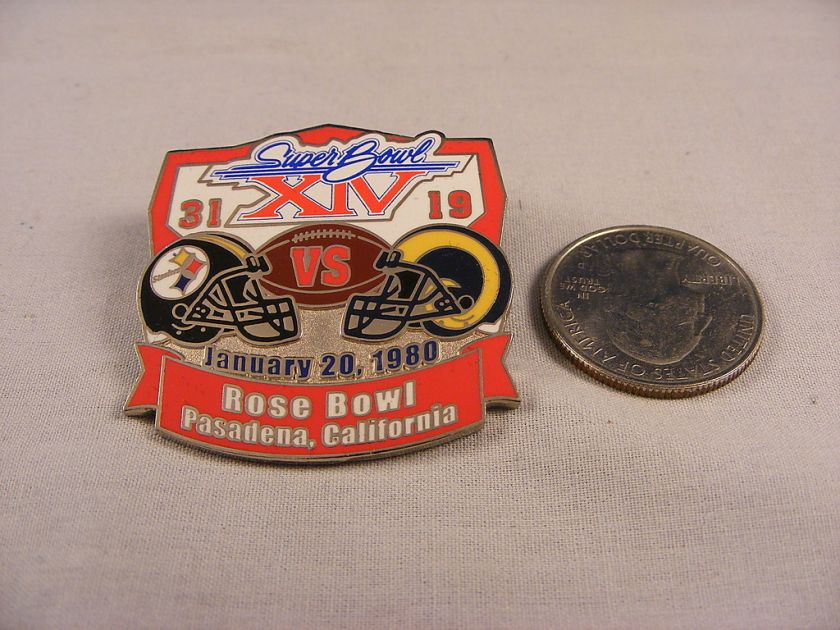 WILLABEE & WARD SUPER BOWL XIV STEELERS 31 VS RAMS 19 PIN WITH INFO 