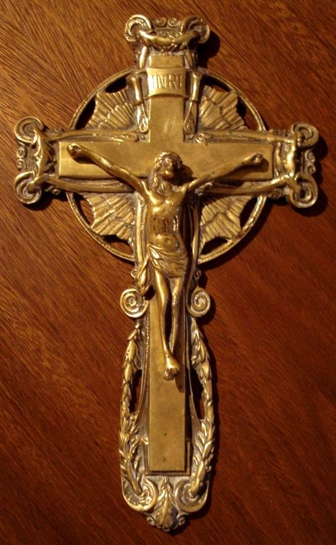 VINTAGE ANTIQUE SOLID BRONZE ORNATED MASSIVE HEAVY WALL CRUCIFIX 14 3 