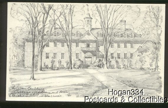 Wren Building Williamsburg Virginia Sketch Postcard  