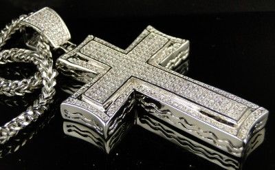 MENS HIP HOP SIMULATED DIAMOND CROSS PENDANT WITH MATCHING CHAIN 