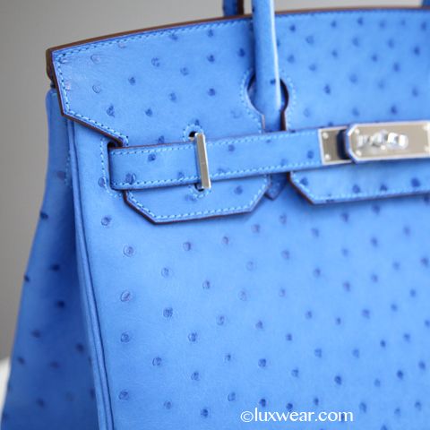 Blue Mykonos Ostrich & Palladium 30cm HERMES BIRKIN BAG  