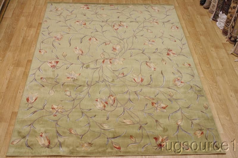   LIGHT GREEN FLORAL 8X11 CHINESE ORIENTAL AREA RUG WOOL CARPET  