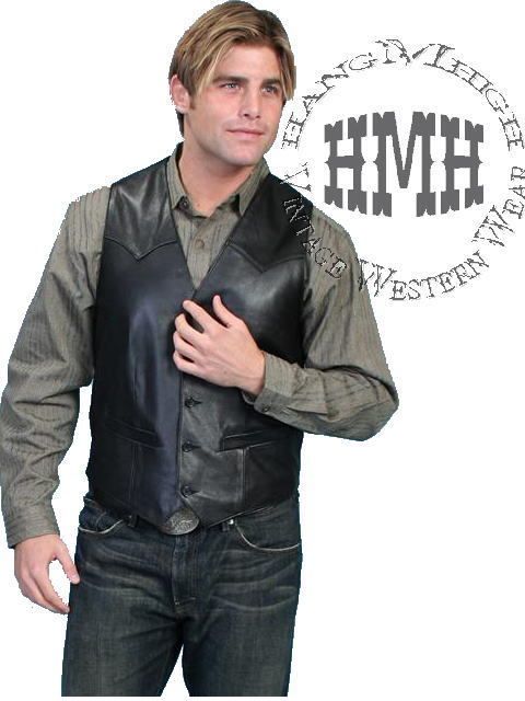 Scully Italian Lamb Leather Western Cowboy Vest 52 Black  