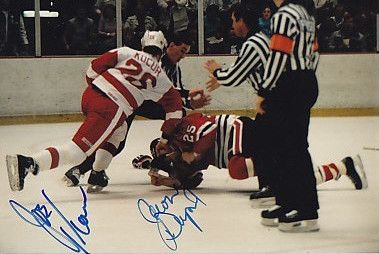 Jerry Dupont VS Joey Kocur Blackhawks Wings Signed 3x5  