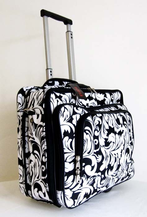   /Laptop Briefcase Rolling Wheel Padded Travel Bag White & Black Leaf