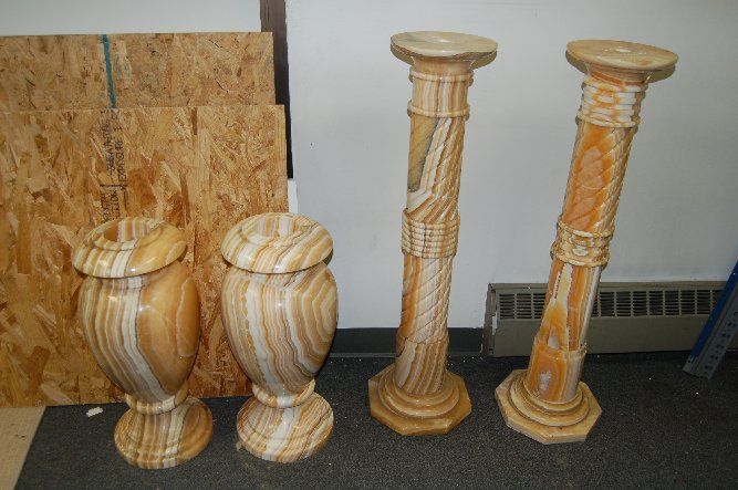 Solid Alabaster Statue Pedestals with 2 Urns +  