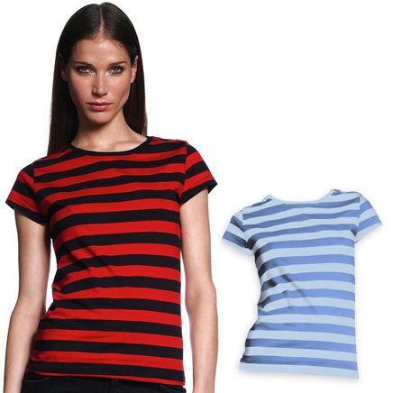   Shirt S XL Horizontal Black White Red Blue Stripes Womens Cute  