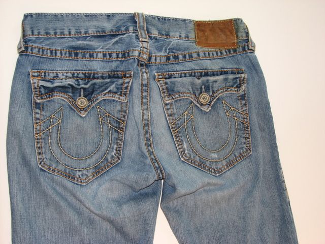 TRUE RELIGION BRAND JEANS Joey Big T Mens Jeans Yellow Stitching 36 x 