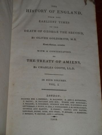 Oliver Goldsmith HISTORY OF ENGLAND 4 Volume Set 1809  