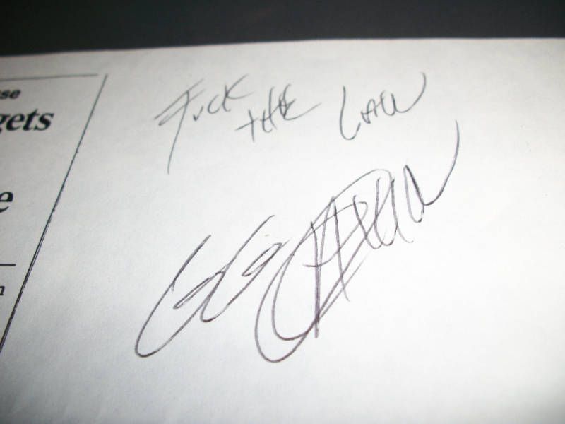 GG Allin Signed Handbill Flier + F* The Law Inscription  