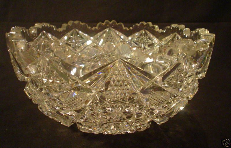 BEAUTIFUL ABP CUT GLASS 8 BOWL, HOBSTAR & STARBURST  