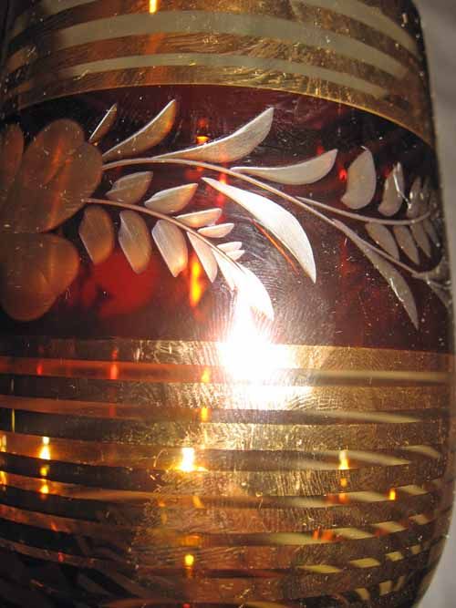 PC ANTIQUE 30S CZECH ART DECO AMBER GLASS WATER SET  