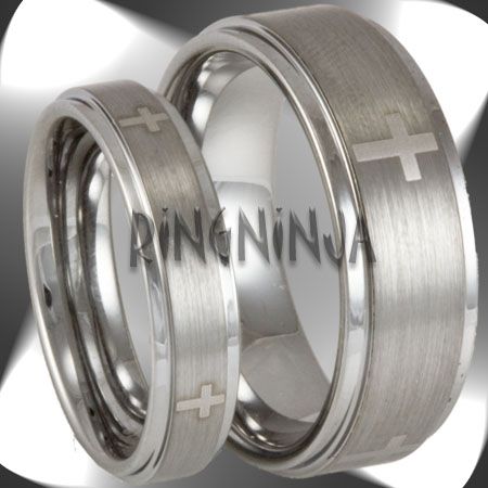   Christian Cross Tungsten Ring Set Mens Womens Matching Wedding Bands