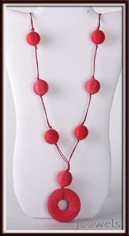 SALE Red Soutache Beaded Flapper Necklace long  