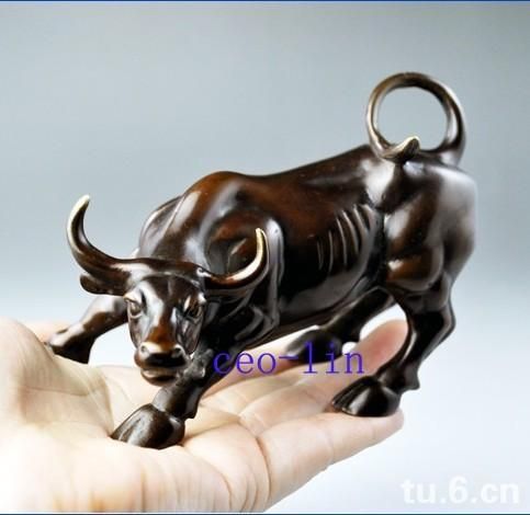 Small Wall Street Bronze Fierce Bull OX Statue 01  