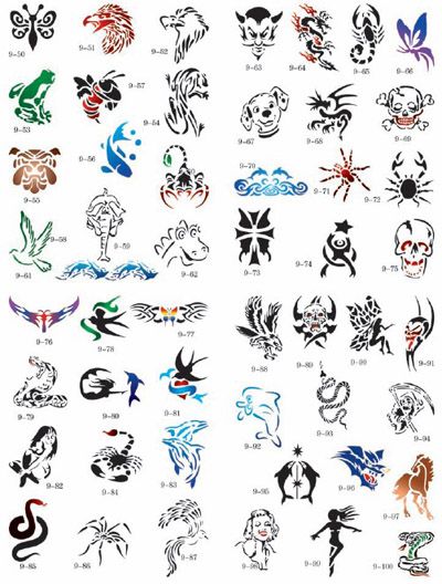 NEW 100 DESIGN REUSABLE AIRBRUSH TATTOO STENCIL BOOK 9  