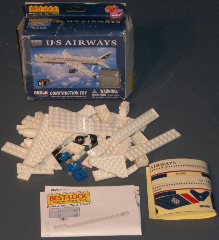 BEST LOCK US AIRWAYS 55 PIECE CONSTRUCTION TOY + COMPLETE + NEW 