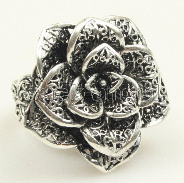 NEW Adjustable Fashion Tibet Silver Rose Ladys ring  