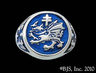 Enameled Order of the Dragon Signet Ring, Silver, New, Draculas Ring 