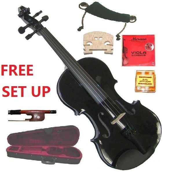 15 BLACK VIOLA,CASE,BOW,STRINGS,PITCH PIPE,2 BRIDGES 879006004516 