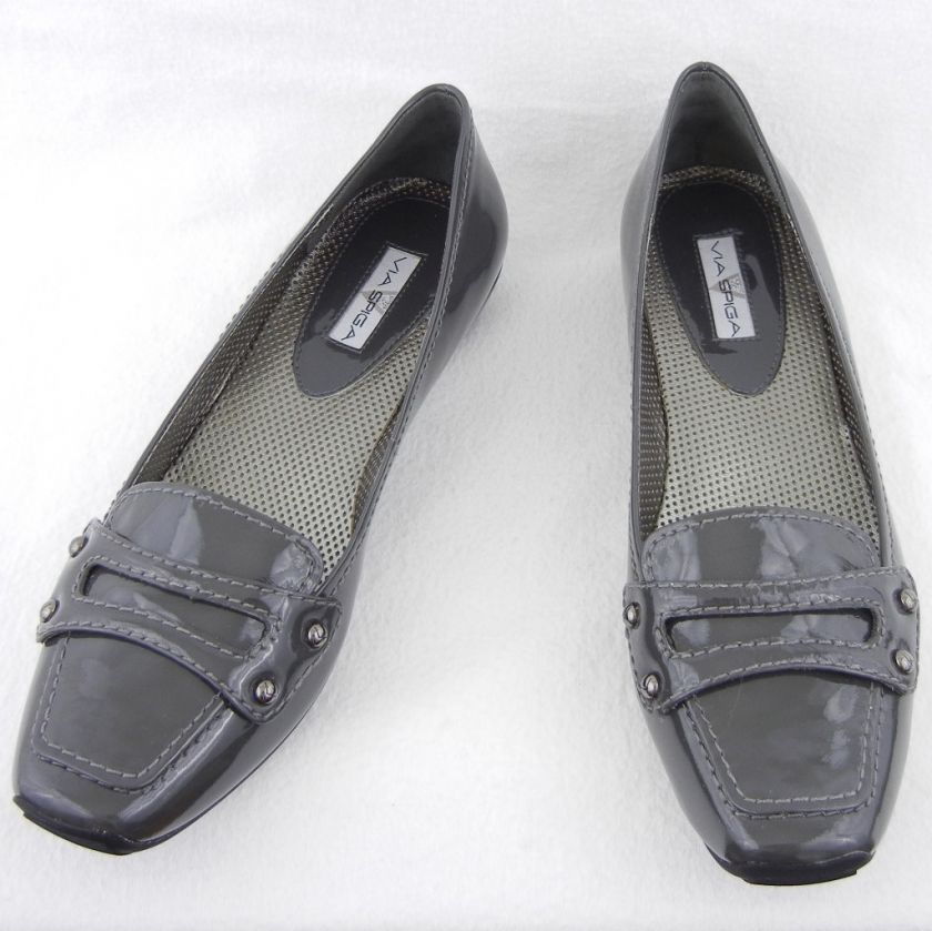 NEW Womens Via Spiga WILEMINA Flats Sz 7 $175 NIB Gray Leather Penny 