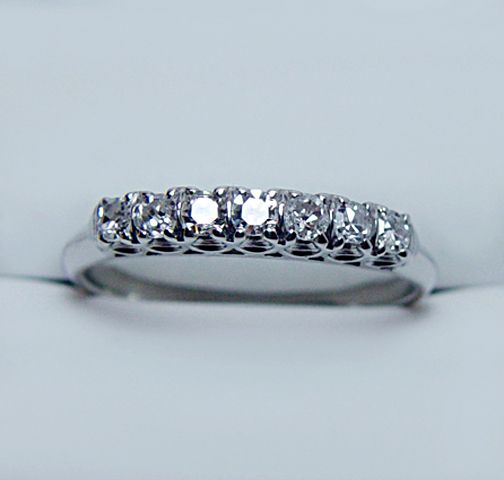   stone Anniversary 14K White Gold Filigree Ring Band Estate Jewelry