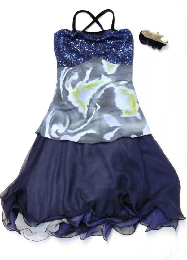 New AM Navy Sequins Chiffon Skirt Ice Dance Skating Dress Stock Free 