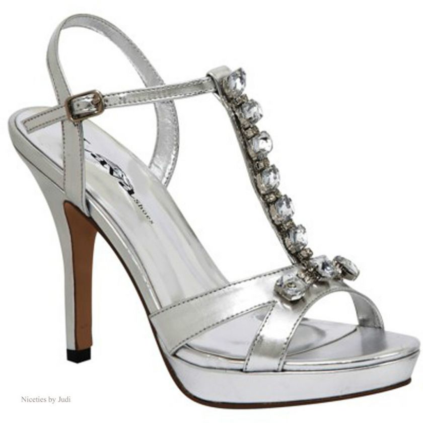 Lava Valencia Silver Rhinestone 3 1/2 Sandals Platform Heels Shoes 