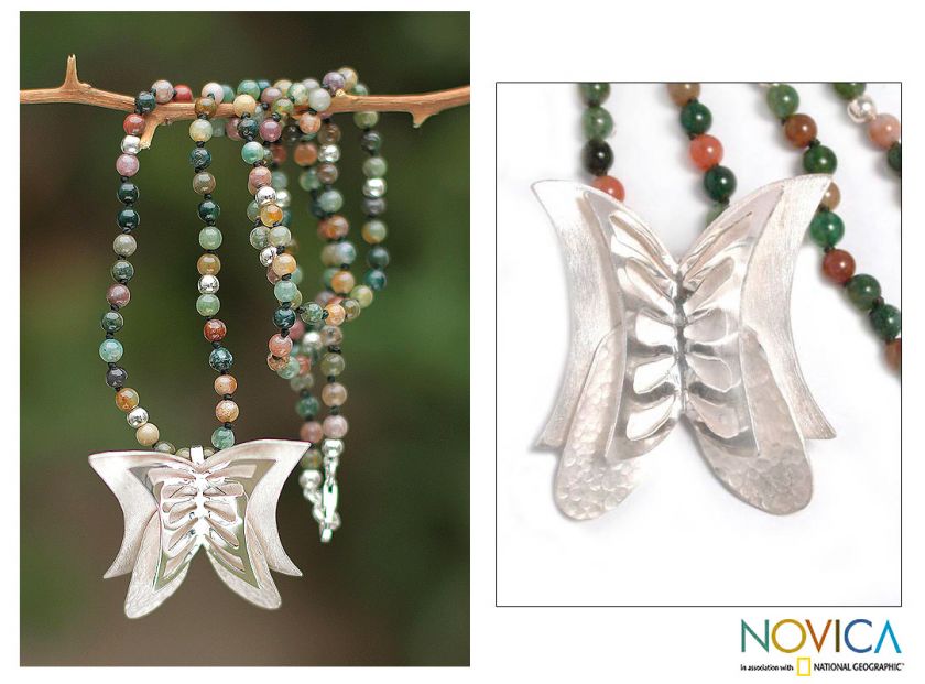 MODERN BUTTERFLY~Peru Silver & Agate Necklace by Novica  