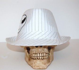 NEW NIGHTMARE JACK SKULL PINSTRIPE WHITE FEDORA HAT CAP  