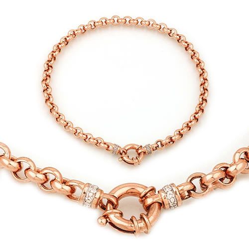 Diamond Rolo Ankle Bracelet Anklet 14K Rose Pink Gold  