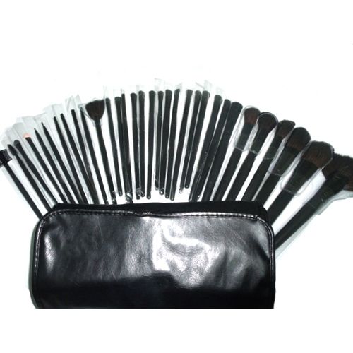 32 Pcs Full Animal Hair Cosmetic Make Up Brushes Set with Leather 